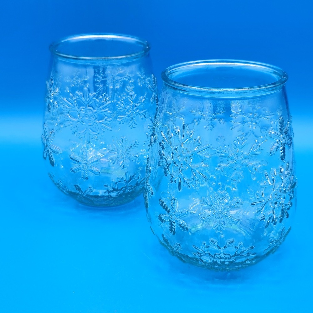 San Miguel Recycled Glass Snowflake Stemless Cups or Candle Holders - set of two